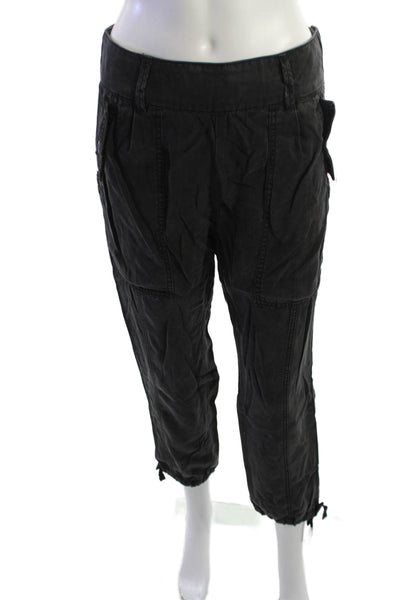 Anthropologie Womens Cargo Capri Pants Black Button 100% Lyocell Size 2