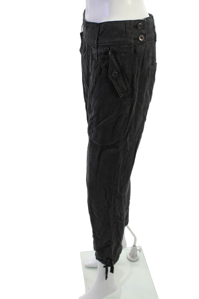 Anthropologie Womens Cargo Capri Pants Black Button 100% Lyocell Size 2