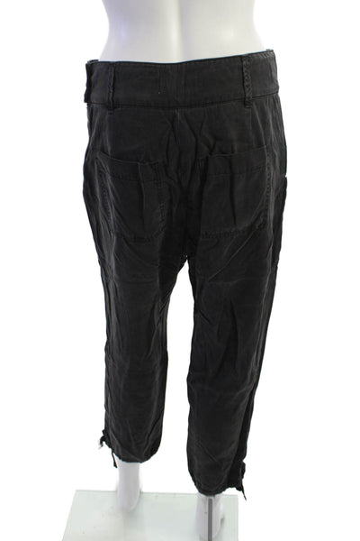 Anthropologie Womens Cargo Capri Pants Black Button 100% Lyocell Size 2