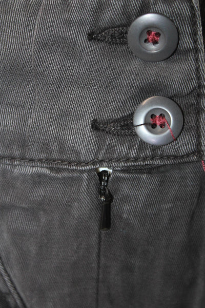 Anthropologie Womens Cargo Capri Pants Black Button 100% Lyocell Size 2
