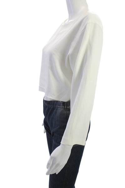 Club Monaco Womens White Cropped Blouse Long Sleeve Round Neck Size M