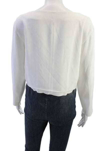Club Monaco Womens White Cropped Blouse Long Sleeve Round Neck Size M
