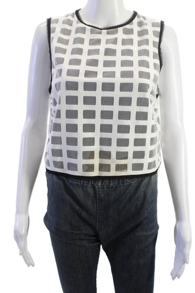 Intermix Women Cropped Black Geometric Sleeveless Tank Crew Neck Size M