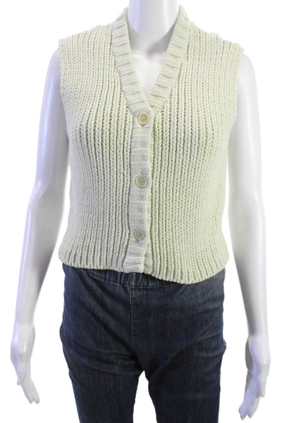 Source Unknown Unisex Cardigan Sleeveless V-Neck Beige 90s Button Size S