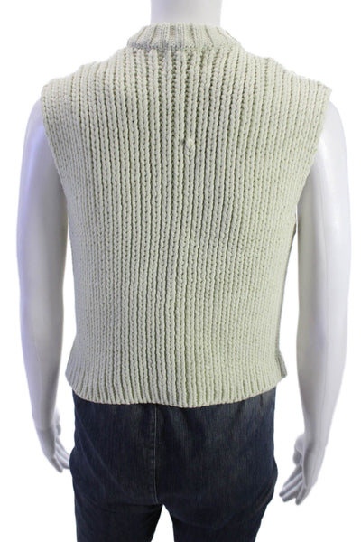 Source Unknown Unisex Cardigan Sleeveless V-Neck Beige 90s Button Size S