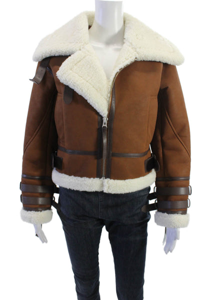 L'Academie Unisex Brown Collared Buckle Bomber Jacket Polyurethane Size XS