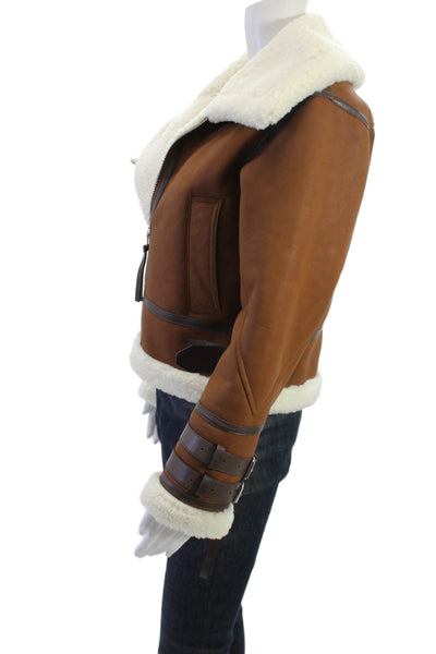 L'Academie Unisex Brown Collared Buckle Bomber Jacket Polyurethane Size XS