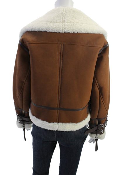 L'Academie Unisex Brown Collared Buckle Bomber Jacket Polyurethane Size XS