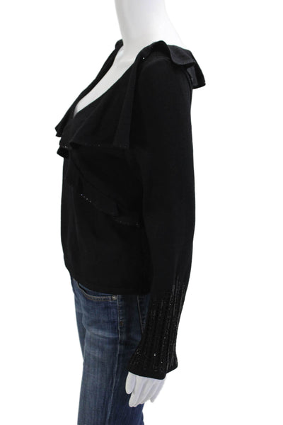 St. John Evening By Marie Gray Women Black V-Neck Blouse Long Sleeve Size 6