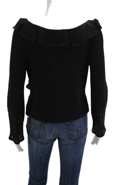 St. John Evening By Marie Gray Women Black V-Neck Blouse Long Sleeve Size 6