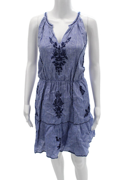 Roller Rabbit Womens Blue Linen Floral V Neck Sundress Sleeveless Knee Size L