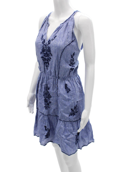 Roller Rabbit Womens Blue Linen Floral V Neck Sundress Sleeveless Knee Size L