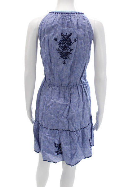Roller Rabbit Womens Blue Linen Floral V Neck Sundress Sleeveless Knee Size L