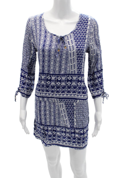 Green Dragon Womens Blue Shift Dress 3/4 Sleeve Geometric Rayon Size M