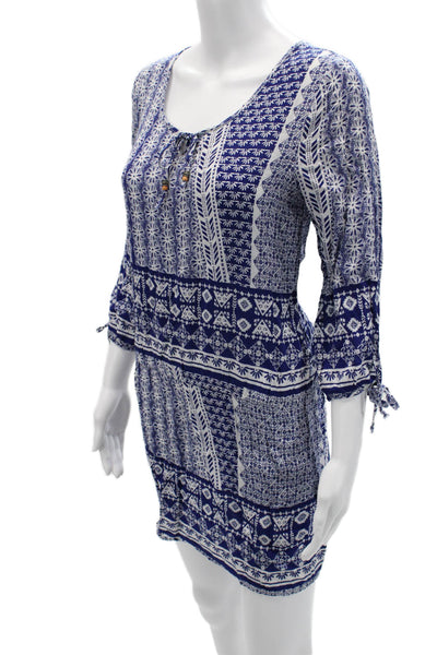 Green Dragon Womens Blue Shift Dress 3/4 Sleeve Geometric Rayon Size M