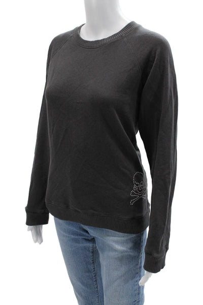 Monrow X Soul Cycle Women Pullover Sweatshirt Dark Gray 100%Cotton Skull Size M