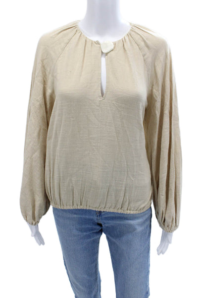 Zara Women Tunic Blouse Beige Cotton Long Sleeve Solid Beach Size XS