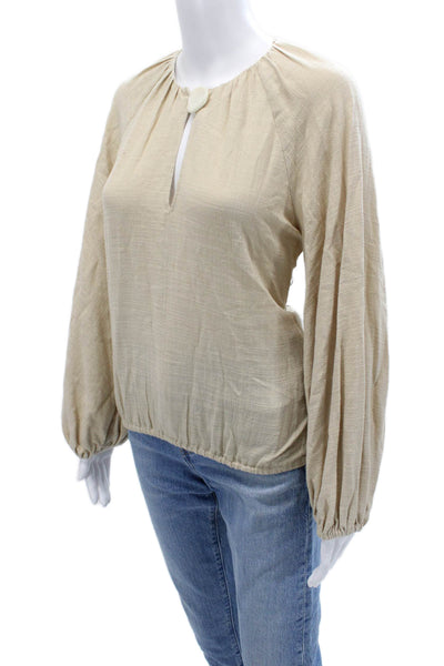 Zara Women Tunic Blouse Beige Cotton Long Sleeve Solid Beach Size XS