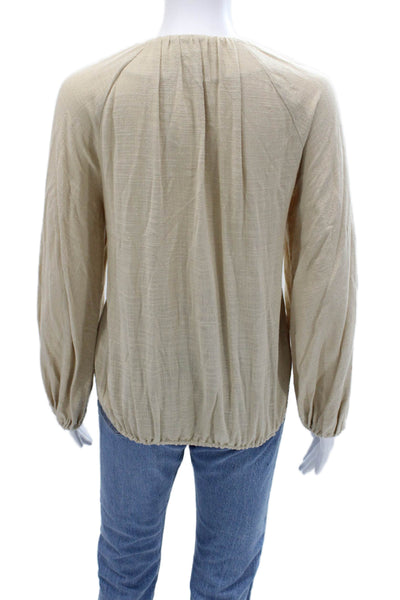 Zara Women Tunic Blouse Beige Cotton Long Sleeve Solid Beach Size XS
