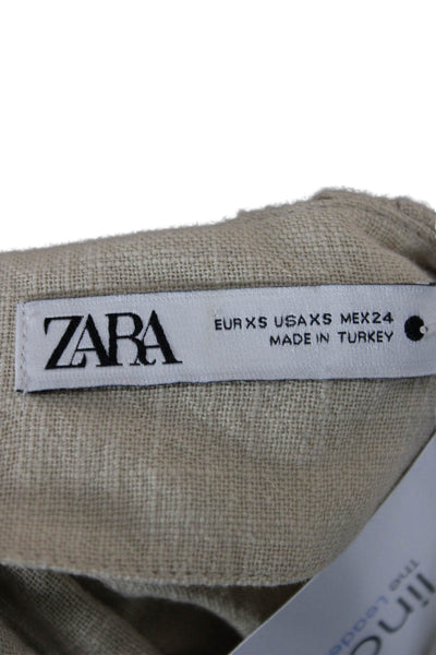 Zara Women Tunic Blouse Beige Cotton Long Sleeve Solid Beach Size XS