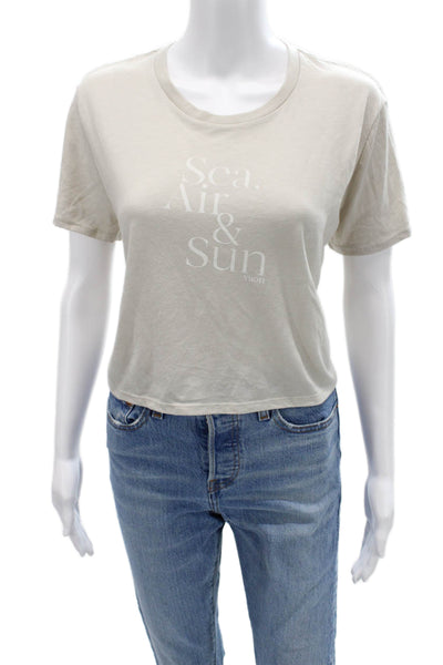 Vuori Women Cropped T-Shirt Beige Graphic Crew Neck Short Sleeve Size M
