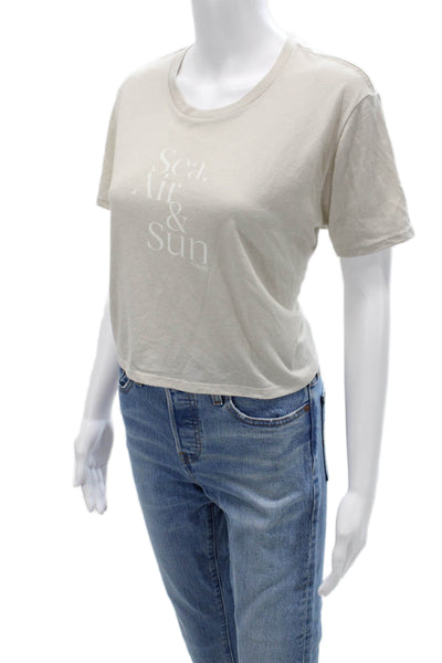 Vuori Women Cropped T-Shirt Beige Graphic Crew Neck Short Sleeve Size M