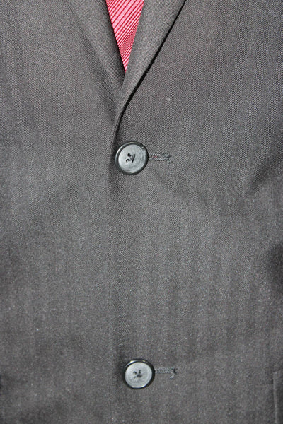 Perry Ellis Mens Suit Jacket Black Herringbone Cotton Collared Button Size S