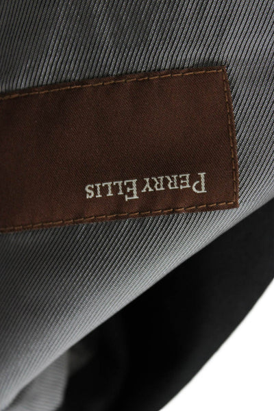 Perry Ellis Mens Suit Jacket Black Herringbone Cotton Collared Button Size S