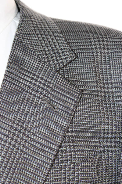 Armani Collezioni Mens Gray Check Suit Jacket Wool Silk Button Collared Size 44