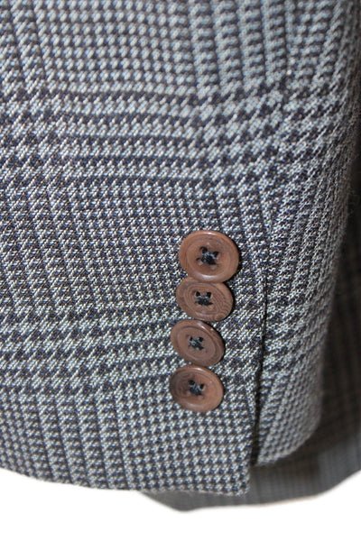 Armani Collezioni Mens Gray Check Suit Jacket Wool Silk Button Collared Size 44