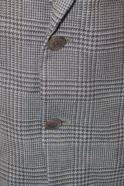 Armani Collezioni Mens Gray Check Suit Jacket Wool Silk Button Collared Size 44