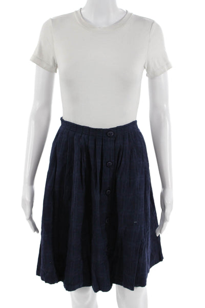 9-H15 STCL Womens A-Line Pleated Dark Blue Cotton Checked Short Skirt Size 12