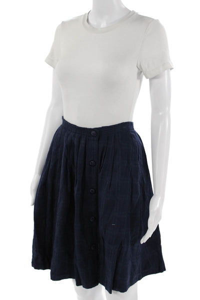 9-H15 STCL Womens A-Line Pleated Dark Blue Cotton Checked Short Skirt Size 12