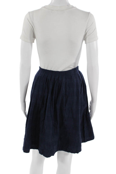 9-H15 STCL Womens A-Line Pleated Dark Blue Cotton Checked Short Skirt Size 12