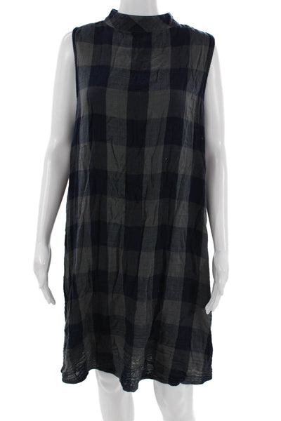 Cloth & Company Women Shirt Dress Dark Blue Plaid Sleeveless Size XL