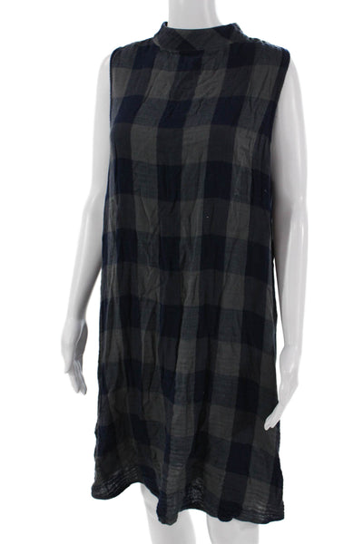Cloth & Company Women Shirt Dress Dark Blue Plaid Sleeveless Size XL