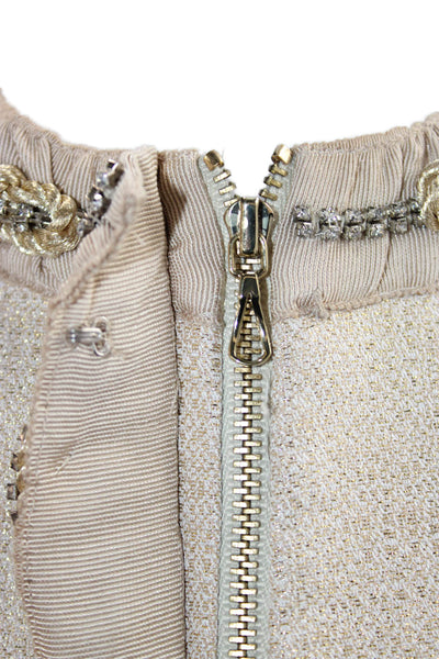 Magaschoni Womens Beige Hook & Eye Metallic Cotton Blend Jacket Size 6