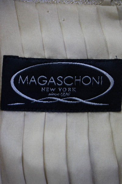 Magaschoni Womens Beige Hook & Eye Metallic Cotton Blend Jacket Size 6