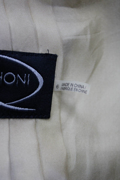 Magaschoni Womens Beige Hook & Eye Metallic Cotton Blend Jacket Size 6