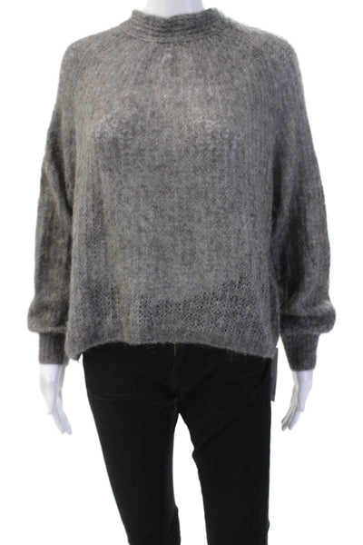 Zara Womens Pullover Sweater Gray Mock Neck Long Sleeve Tie Closure Size S