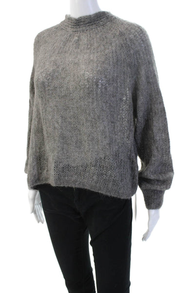 Zara Womens Pullover Sweater Gray Mock Neck Long Sleeve Tie Closure Size S