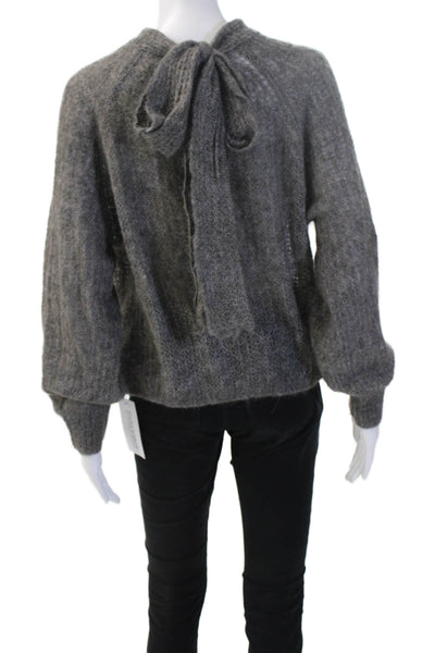 Zara Womens Pullover Sweater Gray Mock Neck Long Sleeve Tie Closure Size S