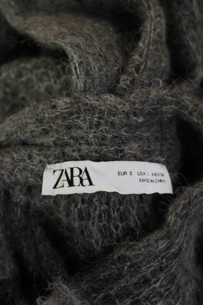 Zara Womens Pullover Sweater Gray Mock Neck Long Sleeve Tie Closure Size S