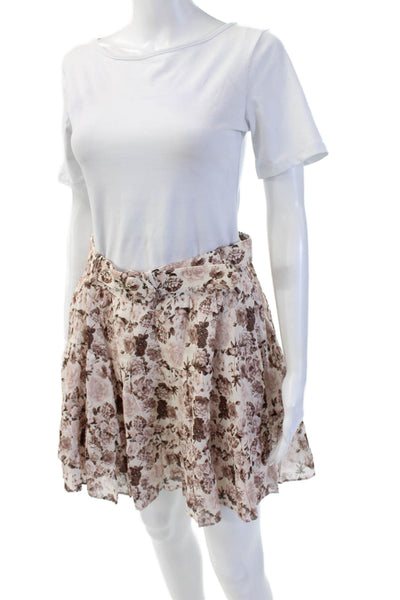 English Factory Women A-Line Pleated Floral Linen Blend Mini Skirt Size S