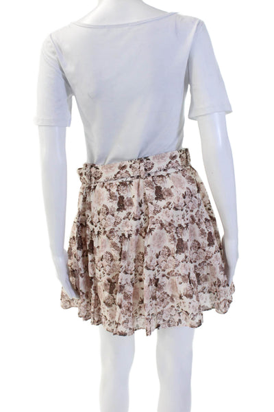 English Factory Women A-Line Pleated Floral Linen Blend Mini Skirt Size S