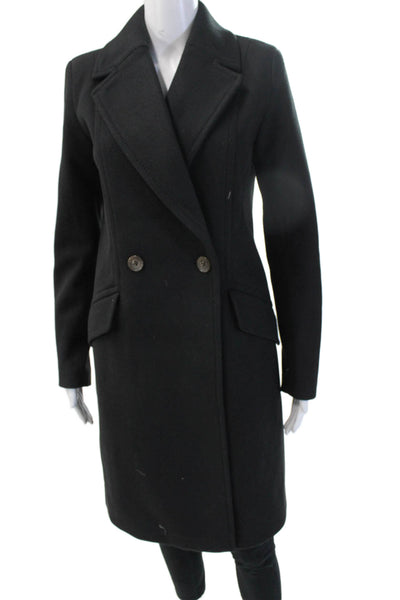 Bernando Women Black Collared Button Overcoat Long Sleeve Size XS