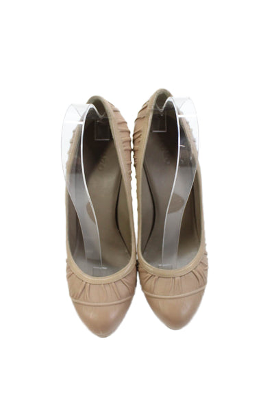 Kenzo Womens Leather Low Platform High Heel Pumps Beige Size 38 8