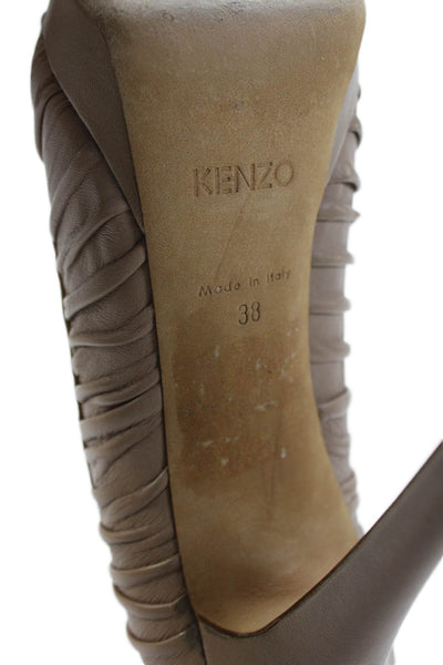 Kenzo Womens Leather Low Platform High Heel Pumps Beige Size 38 8