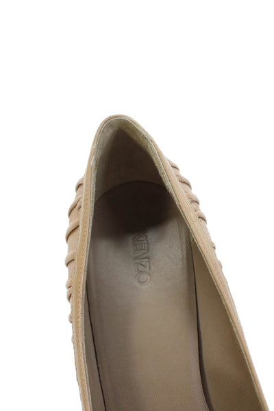 Kenzo Womens Leather Low Platform High Heel Pumps Beige Size 38 8