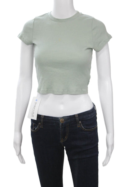 TNA Women Cropped Basic Green Cotton Crew Neck Short Sleeve T-Shirt Size S
